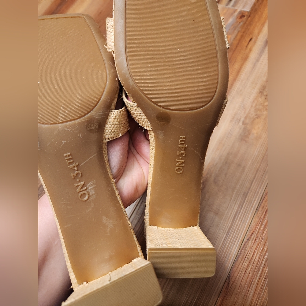 Beige Woven Block Heel Mules - Women's Summer Slide - Picture 5 of 7